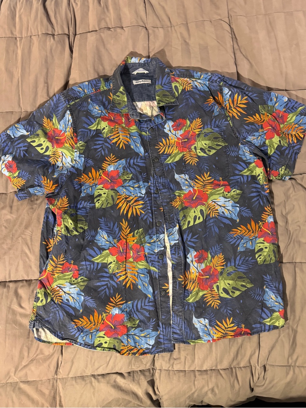 Tommy Bahama Navy Short Sleeve Hawaiian Shirt with Multicolor Floral Print